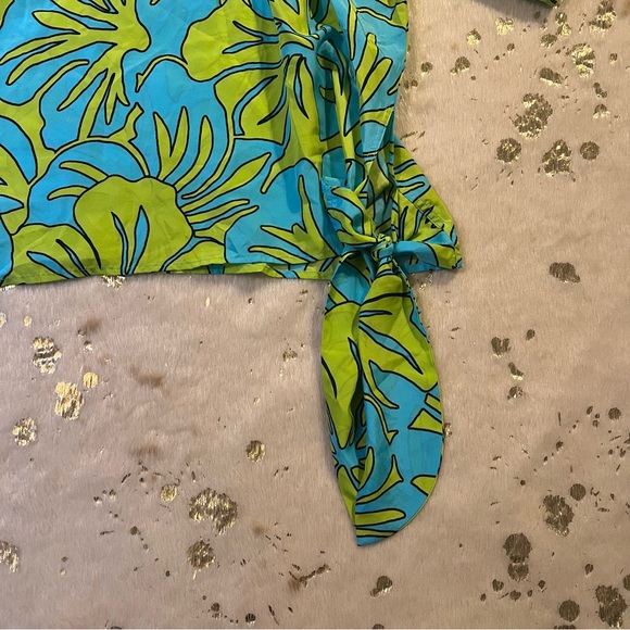 NWOT Michel Kors 3X Blue & Green Floral Pattern Tie Top - Picture 5 of 7